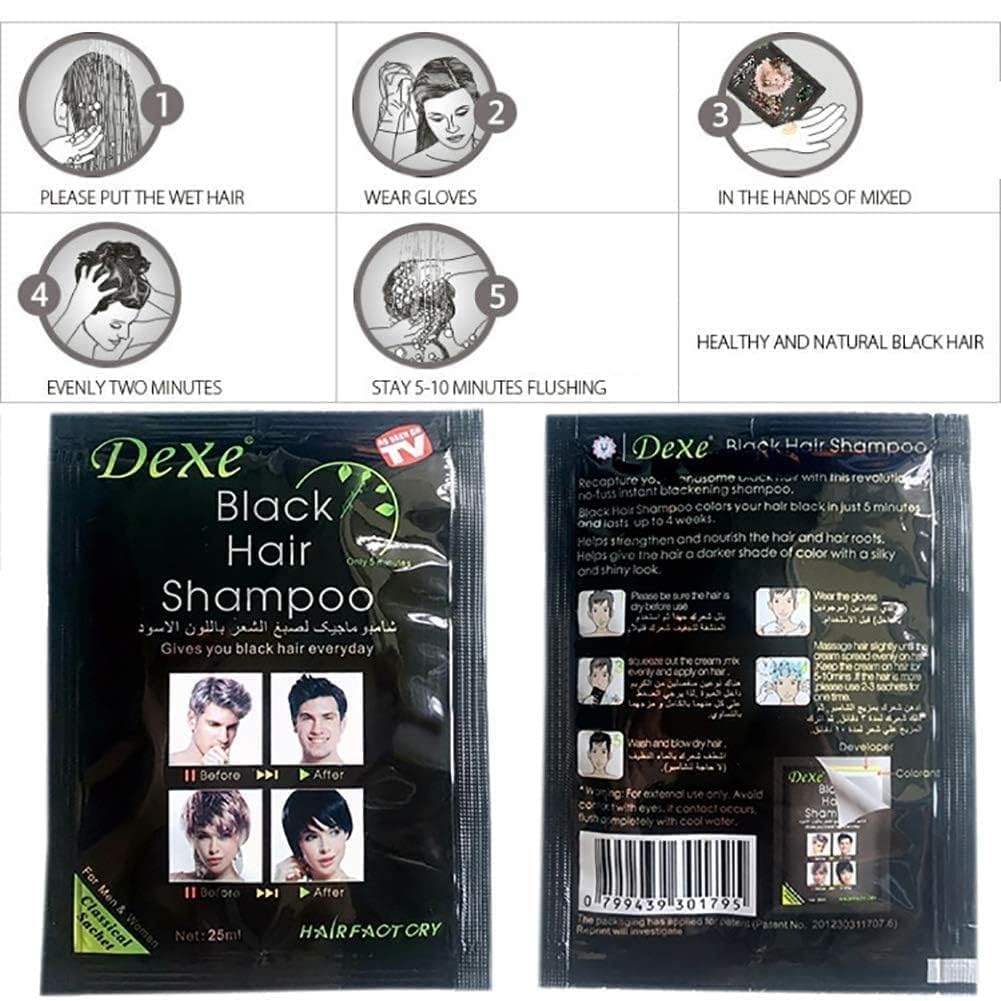 Vedora Instant Black Hair Shampoo, Semi-Permanent (D e X e) black Hair Dye shampoo for Natural Hair, Lasts 30 Days, Fast Acting Formula for Men & Women (Pack of 10)