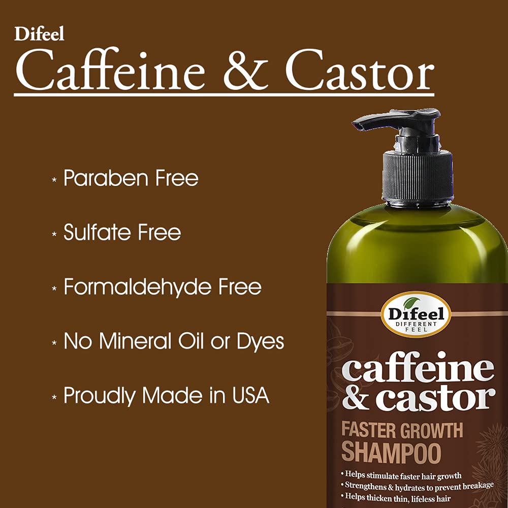 Difeel Caffeine & Castor Shampoo, Conditioner and Hair Growth Oil Set - with Shampoo, Conditioner, and Hair Oil