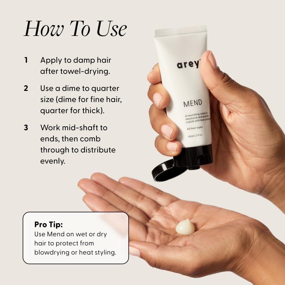 Arey Mend Heat Protectant Leave-In Conditioner | Detangles, Rehydrates, Strengthens and Protects Hair up to 450°F | Vegan, Cruelty-Free & Gluten-Free (2 Fl Oz)