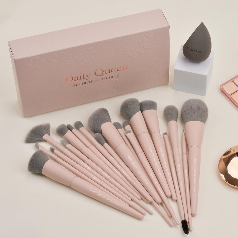 20pcs Pink Essential Makeup Brush Set Professional Powder Concealers Eye shadows Blush Eyeliner Eyebrow Contour Eye blending foundation kit (20pcs brush set)