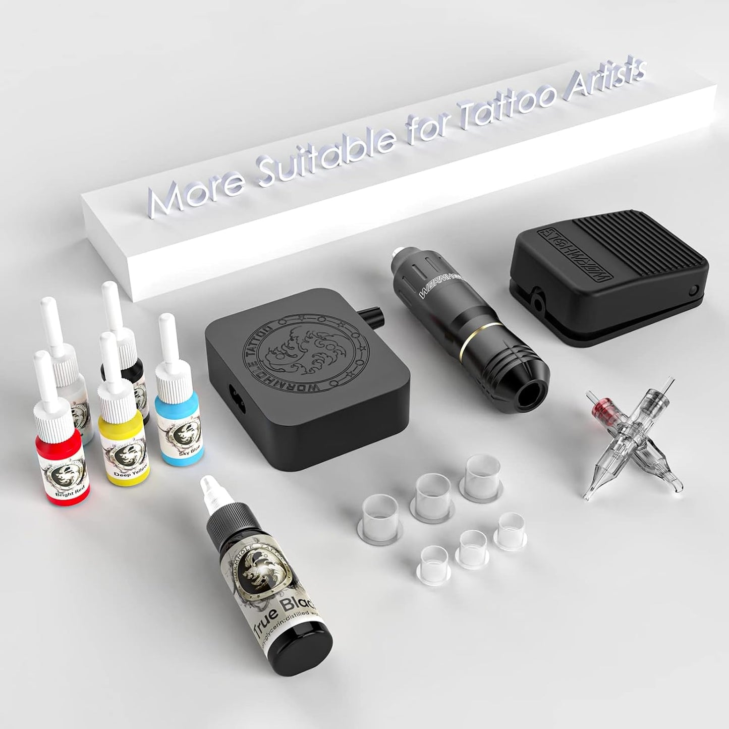 Tattoo Machine Kit - Wormhole Rotary Tattoo Practice Set for Beginners | Includes Inks & Cartridge Needles