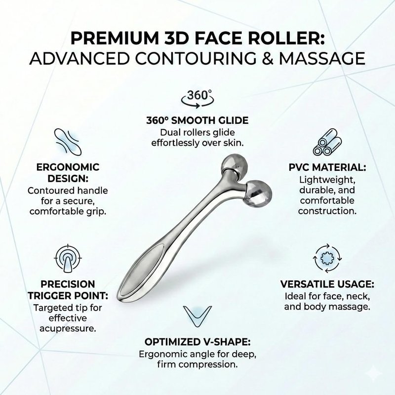 V-Face Machine | Electric Double Chin Device with 15 Intensities & 8 Modes - Includes Free 3D Face Roller for Skin Care