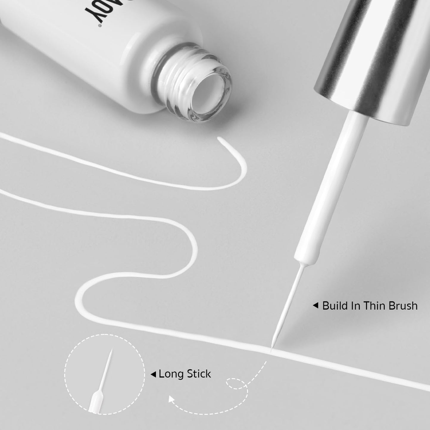GAOY White Swirl Gel Nail Polish Art Liner, 8ml Classic Color Nail Paint Design with Thin Brush, UV Light Cure for DIY French Manicure at Home