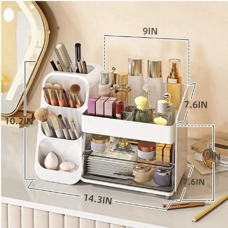 Reflygen Drawer Cosmetic Organiser, Large Capacity Dresser Organiser For Bathroom And Bedroom Countertop Cosmetic Storage, Makeup Tools, Skincare Products, Lipstick Storage Display(milky white)