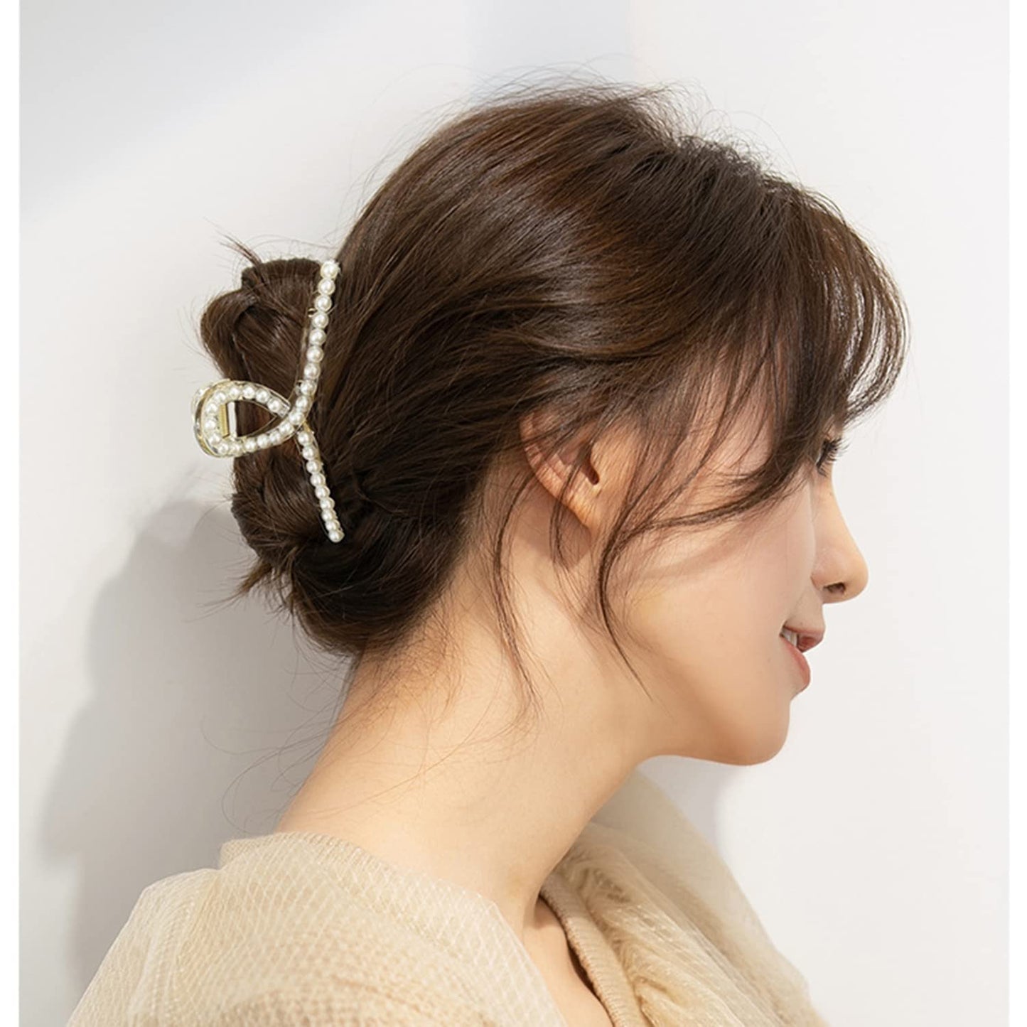 Mehayi 4 PCS Large Pearl Hair Claw Clips for Women Girls, Hair Barrette Clamps for Thick Thin Hair, Fashion Hair Accessories Headwear Styling Tools for Party Wedding
