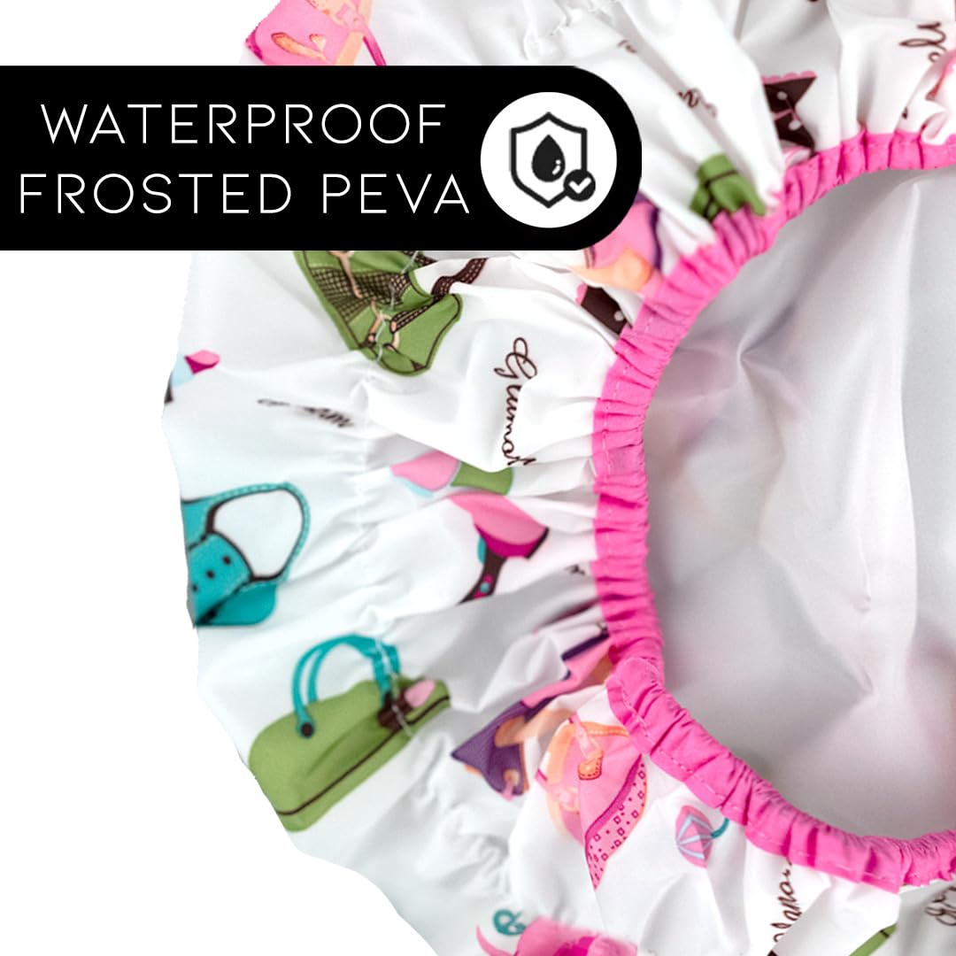 Reusable Shower Cap & Bath Cap & Lined, Oversized Waterproof Shower Caps Large Designed for all Hair Lengths with PEVA Lining & Elastic Band Stretch Hem Hair Hat - Fashionista Deco Dots