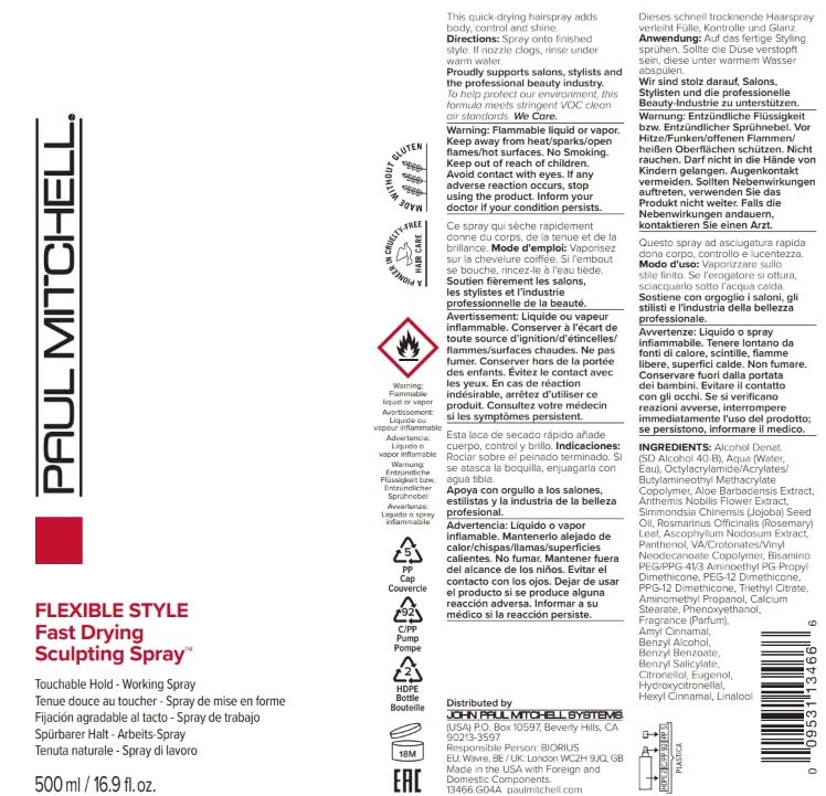 Paul Mitchell Fast Drying Sculpting Spray, Medium Hold, Touchable Finish, For All Hair Types
