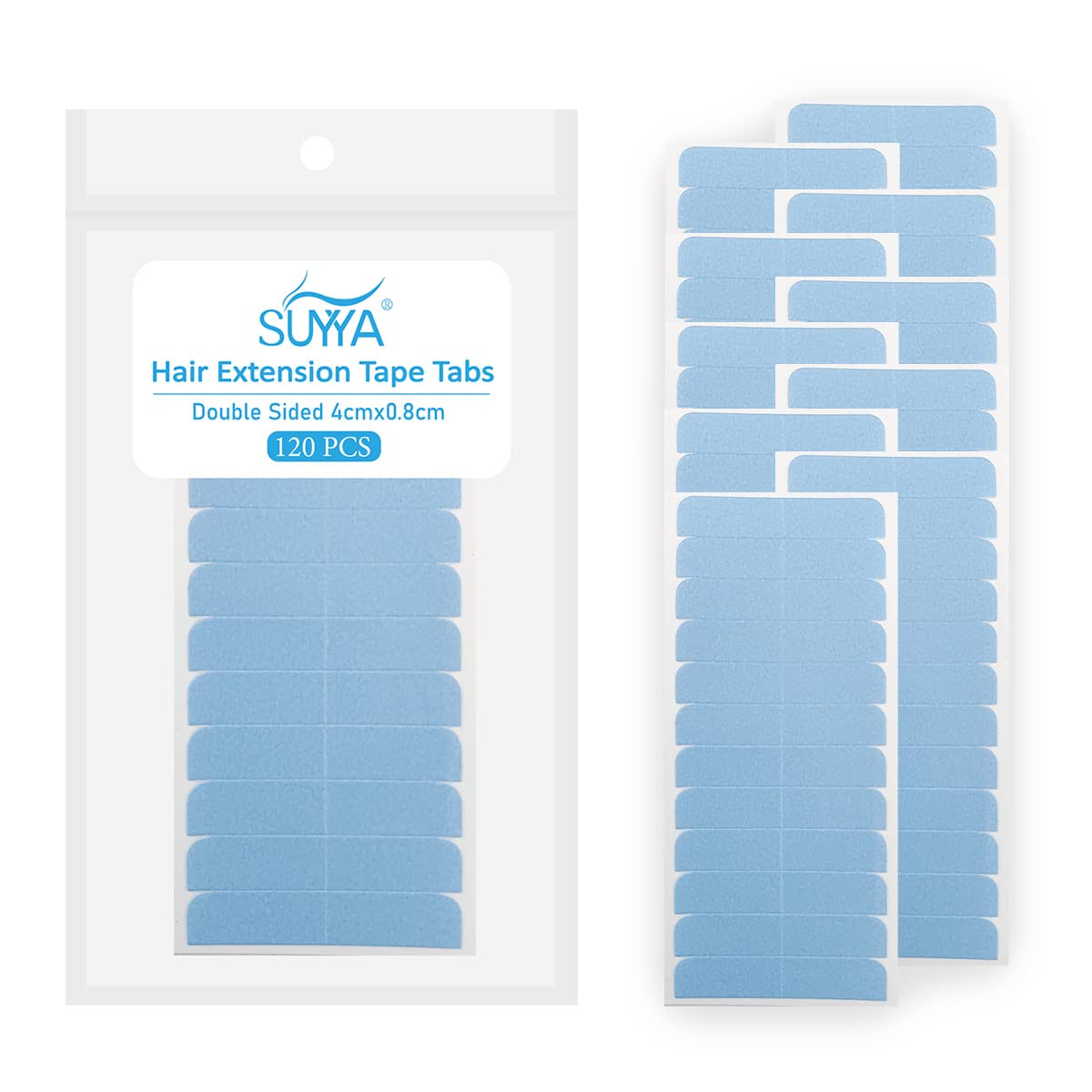 SUYYA 60 Pieces Hair Extension Tape Tabs Double Sided Extension Tapes for Replacement 4cm x0.8cm (Blue)