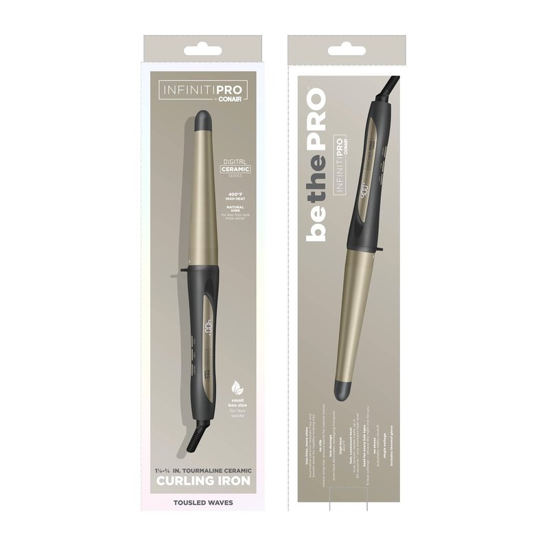 INFINITIPRO BY CONAIR Tourmaline Ceramic 1¼-Inch to ¾-Inch Tapered Curling Wand, Tapered Curling Wand Produces Beachy Waves, Dark Gray