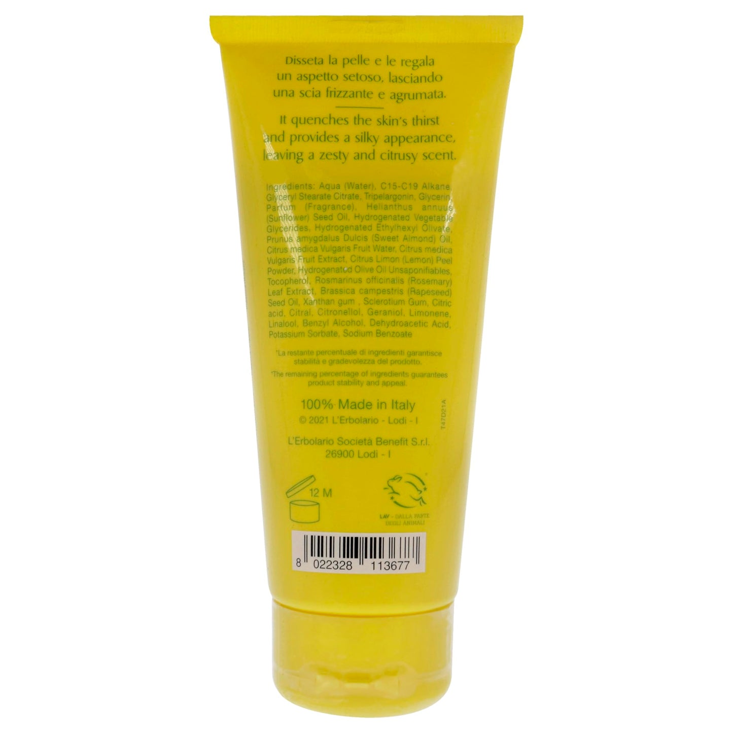 LErbolario Thrist-Quenching Body Cream - Calabrian Citron for Unisex - 3.3 oz Body Cream