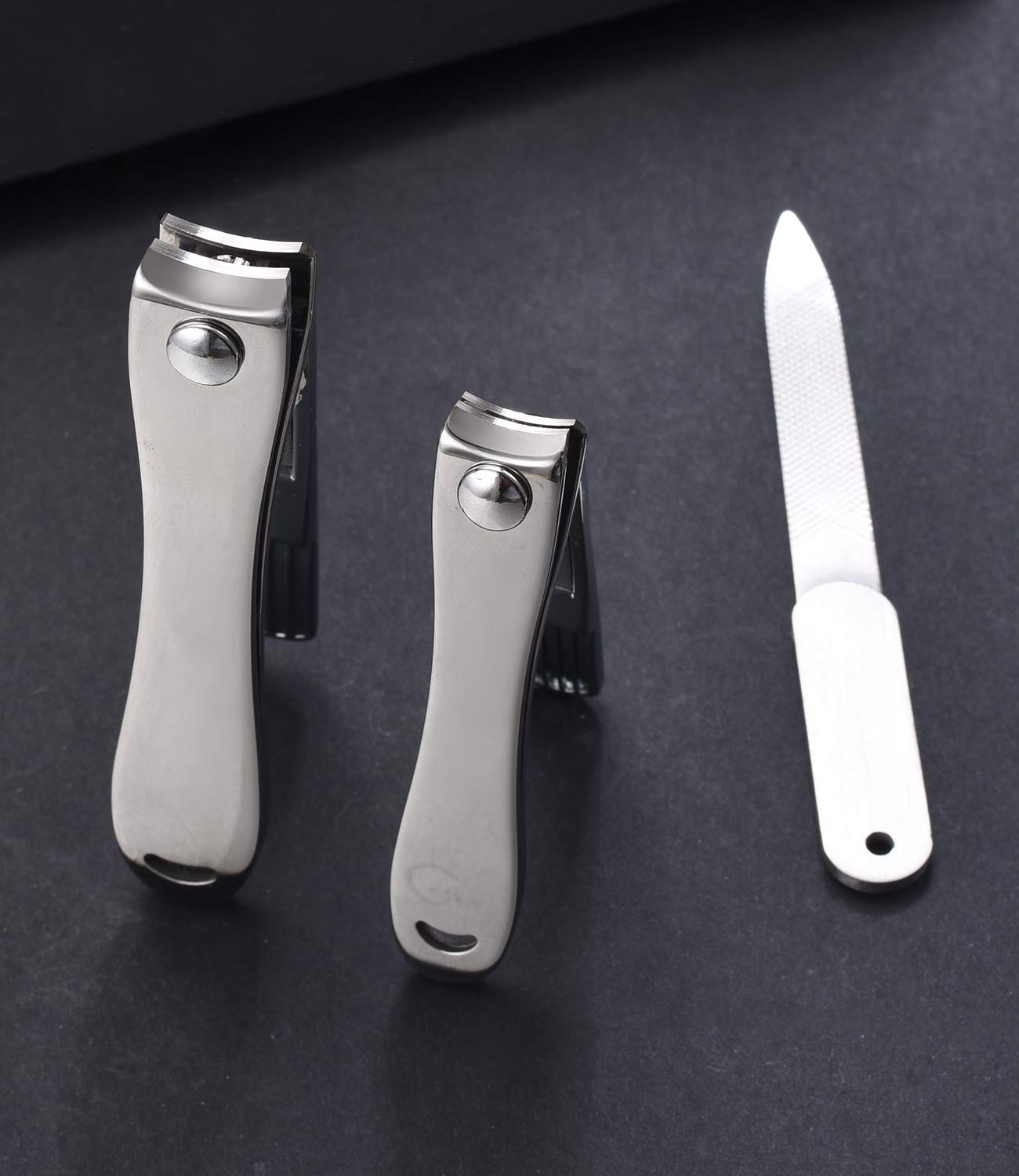 YOUGUOM Nail Clipper Set - Stainless Steel Fingernail Clippers Toenail Curved Blades Nail Cutter and Nail File w/PU Sheath for Men Women