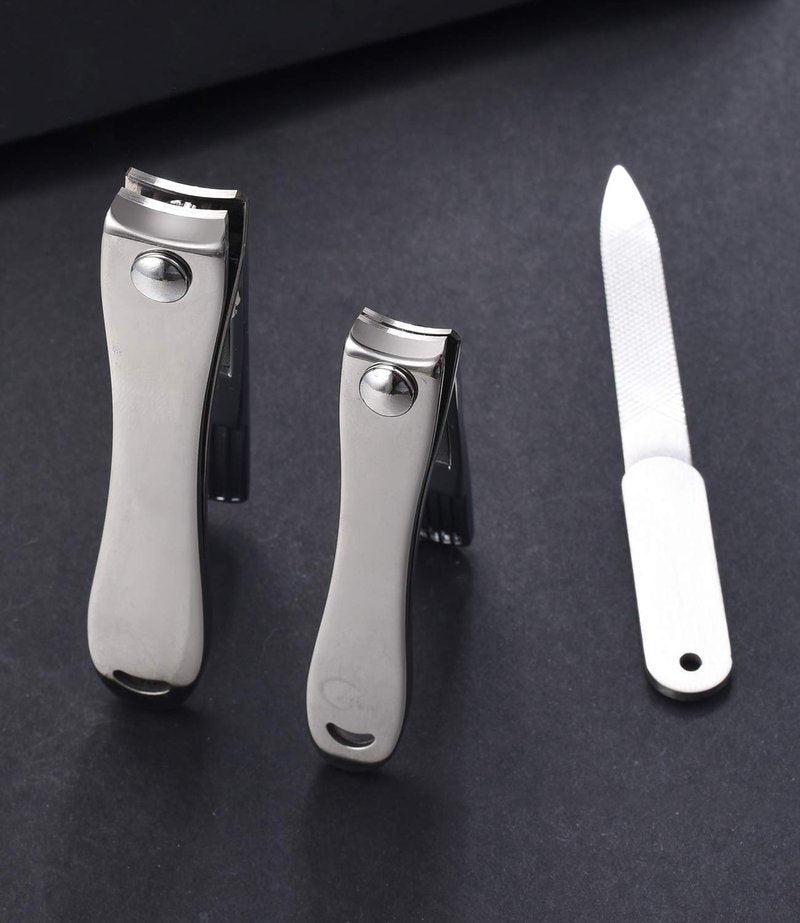 YOUGUOM Nail Clipper Set - Stainless Steel Fingernail Clippers Toenail Curved Blades Nail Cutter and Nail File w/PU Sheath for Men Women