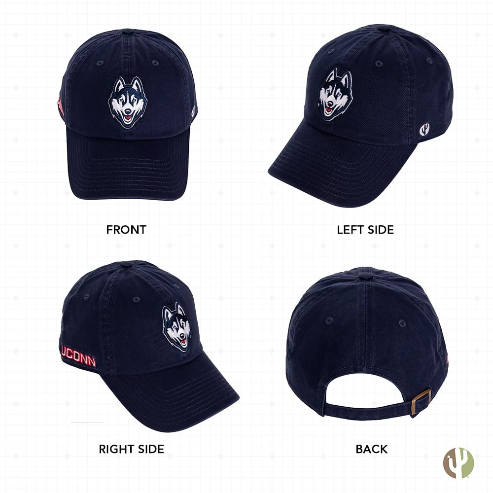 Desert Cactus University of Connecticut UConn Baseball Hat Huskies Brimmed Embroirderd Hats Cap Adjustable Cloth Strap Adult (Style D1) Blue