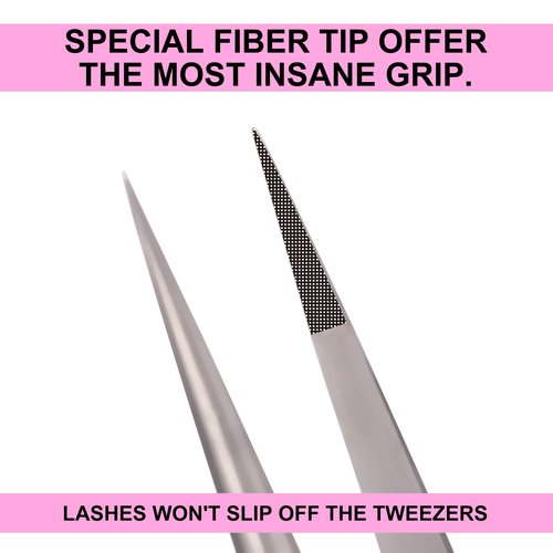 Fiber Tip Lash Tweezers For Eyelash Extension 4 Pcs Tweezers Professional Artist Tech Work Kit Tools,Best Volume Eyelash Lashes Extensions Precision Supplies Volume Boot 90 45 Degree(Omber pink)