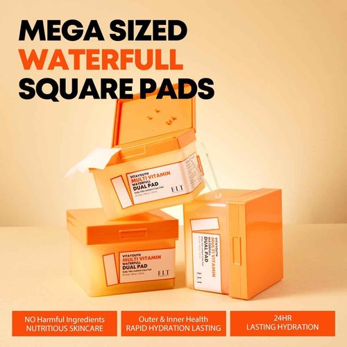 ELT Multi Vitamin Mega Sized Dual Sized Toner Pads 100% Vegan Certified Niacinamide Acne spot treatment Uneven Skin Tone Cleansing and Deep Hydrating Korean Skin Care (1count (80 Pads))