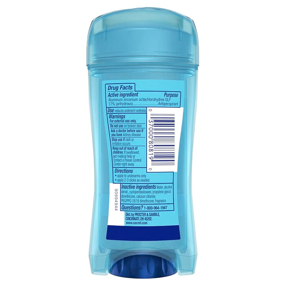 Secret Outlast Antiperspirant Deodorant for Women, 72hr Sweat & Odor Protection, PH Balancing Minerals, Clear Gel, Protecting Powder Scent, 2.6 oz
