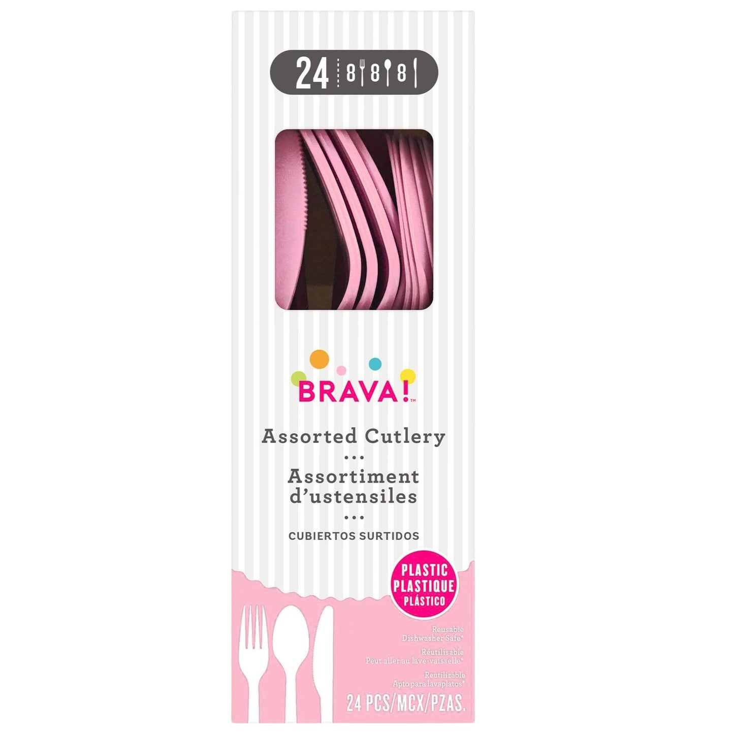 Amscan New Pink Plastic Heavy Weight Assorted Cutlery Set (24 Pc.) - Durable & Elegant Utensils, Perfect for Parties, Events, and Everyday Use
