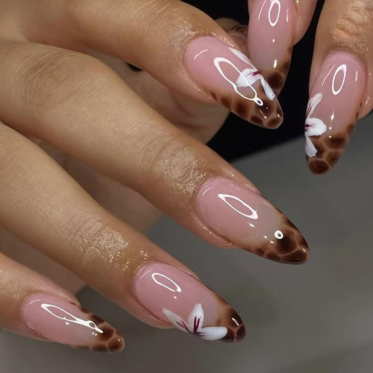 French Tip Almond Press-On Nails with Gold Bow | Reusable Glossy Acrylic False Nails for Women