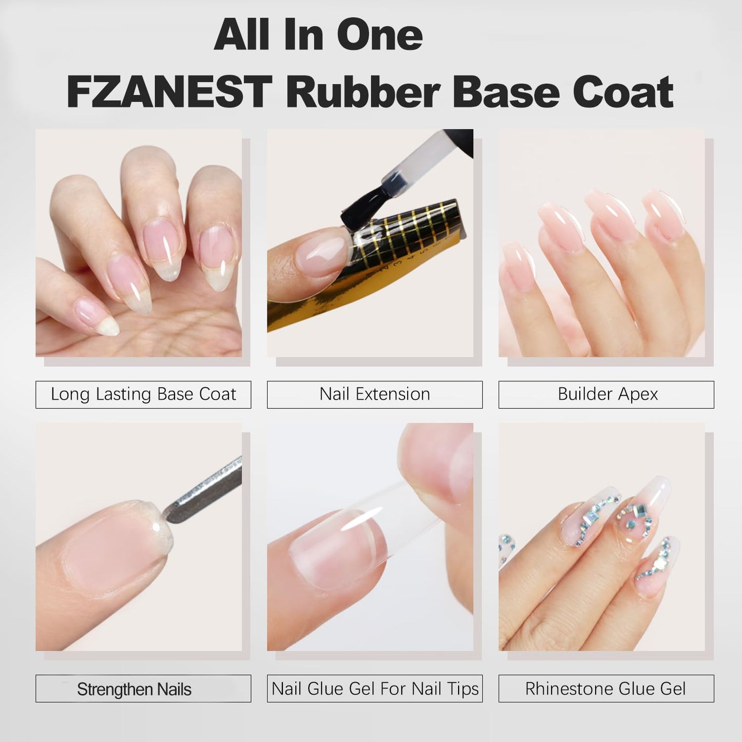 FZANEST Builder Gel Milky White Gel Polish Rubber Base For Nail Strengthener Extension LED Lamp Cured Color Base Nail Polish in Bottle