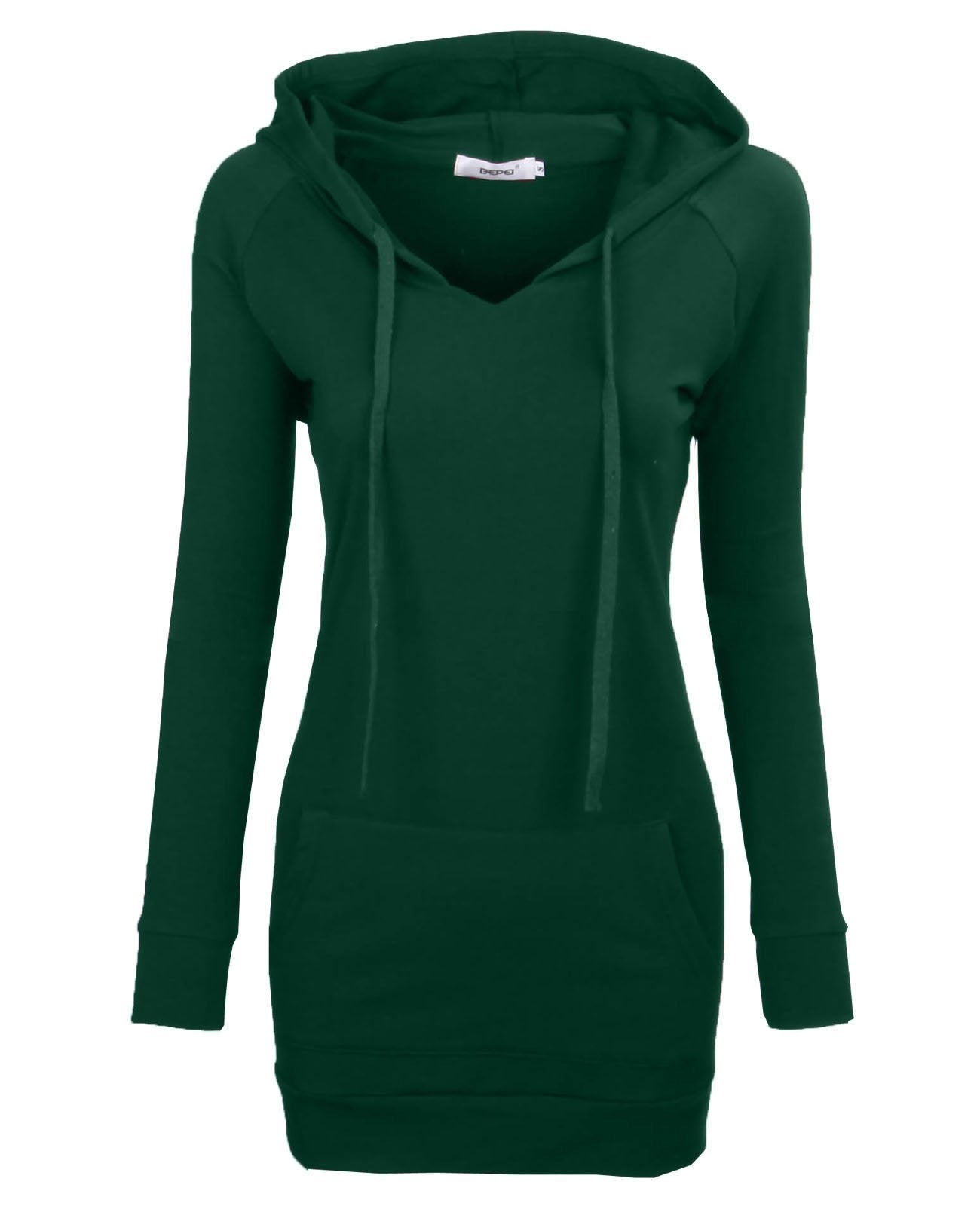BEPEI Womens Long Sleeve Tunic Sweatshirt String Hoodie With Pocket Green M