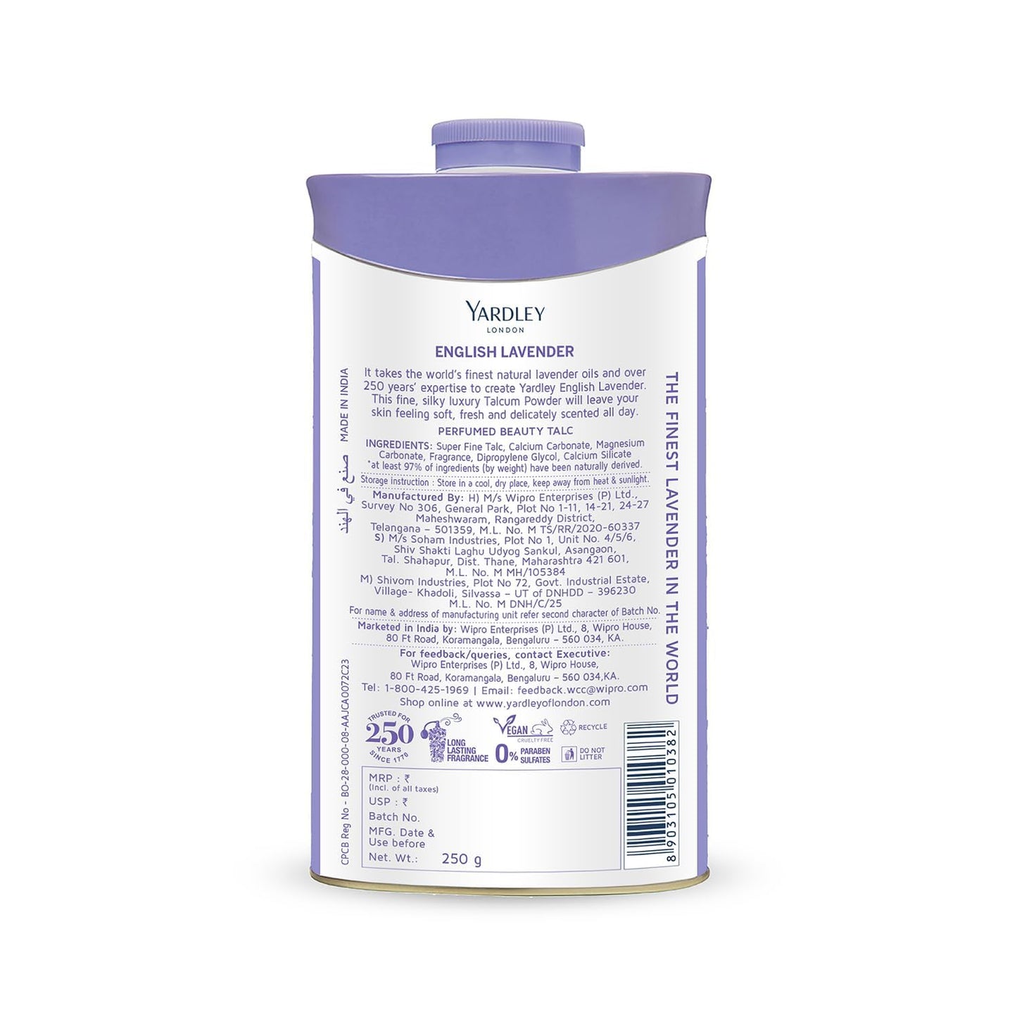 Yardley English Lavender Perfumed Talc | 250g (8.81 Ounce) | Pack of 1