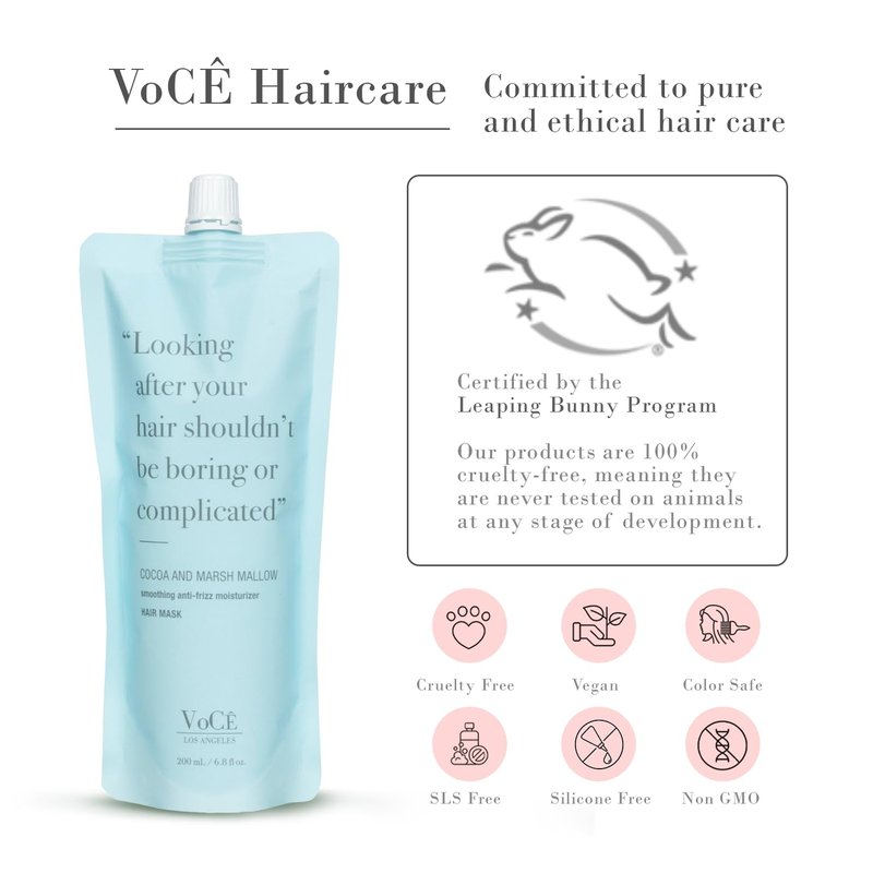 VoCÊ Haircare – Natural Cocoa and Marshmallow Hair Mask | Repairing, Smoothing, Anti-Frizz, Vegan, Cruelty-Free, Clean Haircare, Leaping Bunny Certified (6.8 oz | 200 ml)