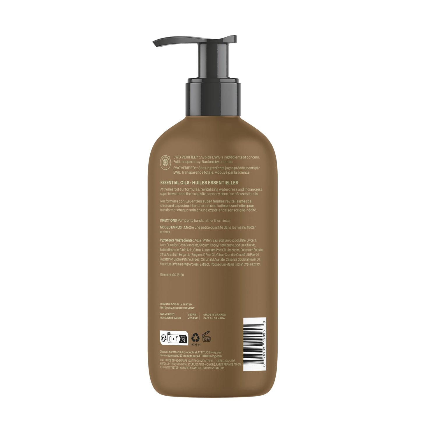 ATTITUDE Liquid Hand Soap with Essential Oils, Moisturizing Hand Wash, Gentle Daily Cleanser, EWG Verified, Vegan Clean Beauty Skin Care, Bergamot & Ylang Ylang, 15 Fl Oz