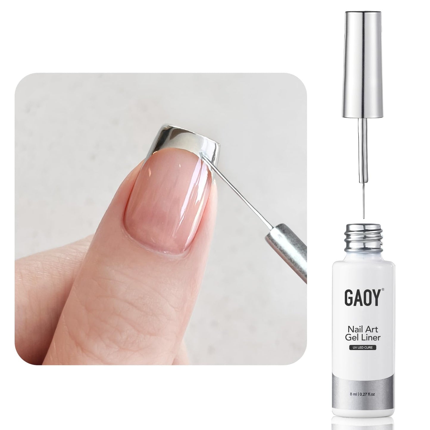 GAOY White Swirl Gel Nail Polish Art Liner, 8ml Classic Color Nail Paint Design with Thin Brush, UV Light Cure for DIY French Manicure at Home