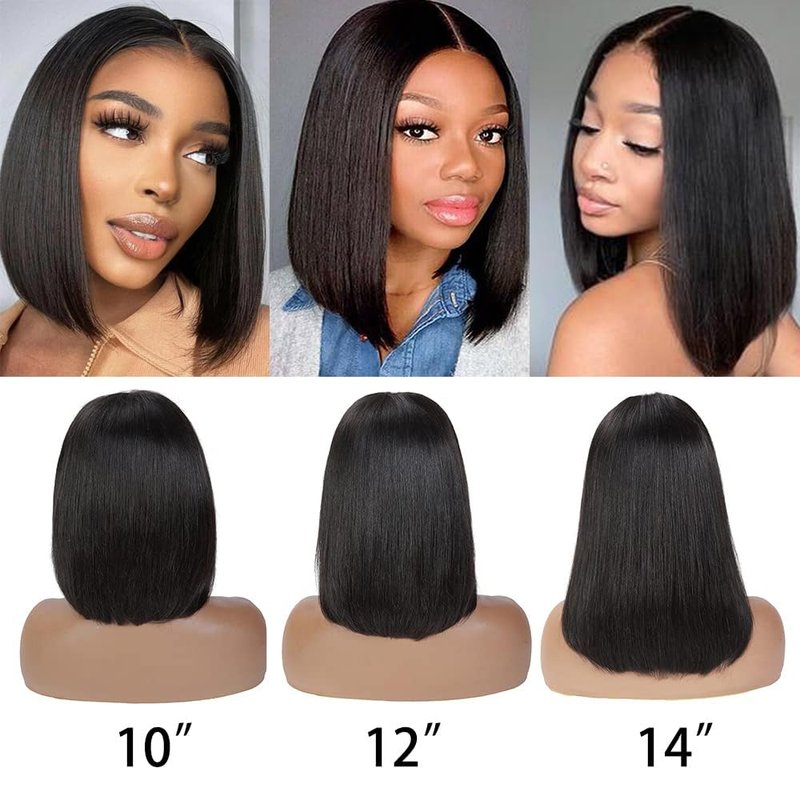 Wear and Go Glueless Bob Wigs Human Hair Pre Plucked Natural Hairline Straight Short Bob Wig 180 Density 4x4 HD Lace Closure Wig Human Hair for Women Brazilian Virgin Hair Natural Black 8 Inch