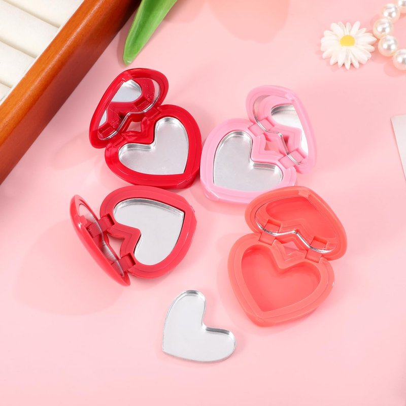 ABOOFAN 4 Pack Refillable Empty Makeup Palettes, 1.7'' Portable Heart-Shaped Makeup Depotting Case with Mirror for Lipsticks, Eyeshadows, Blush, Compact for Travel