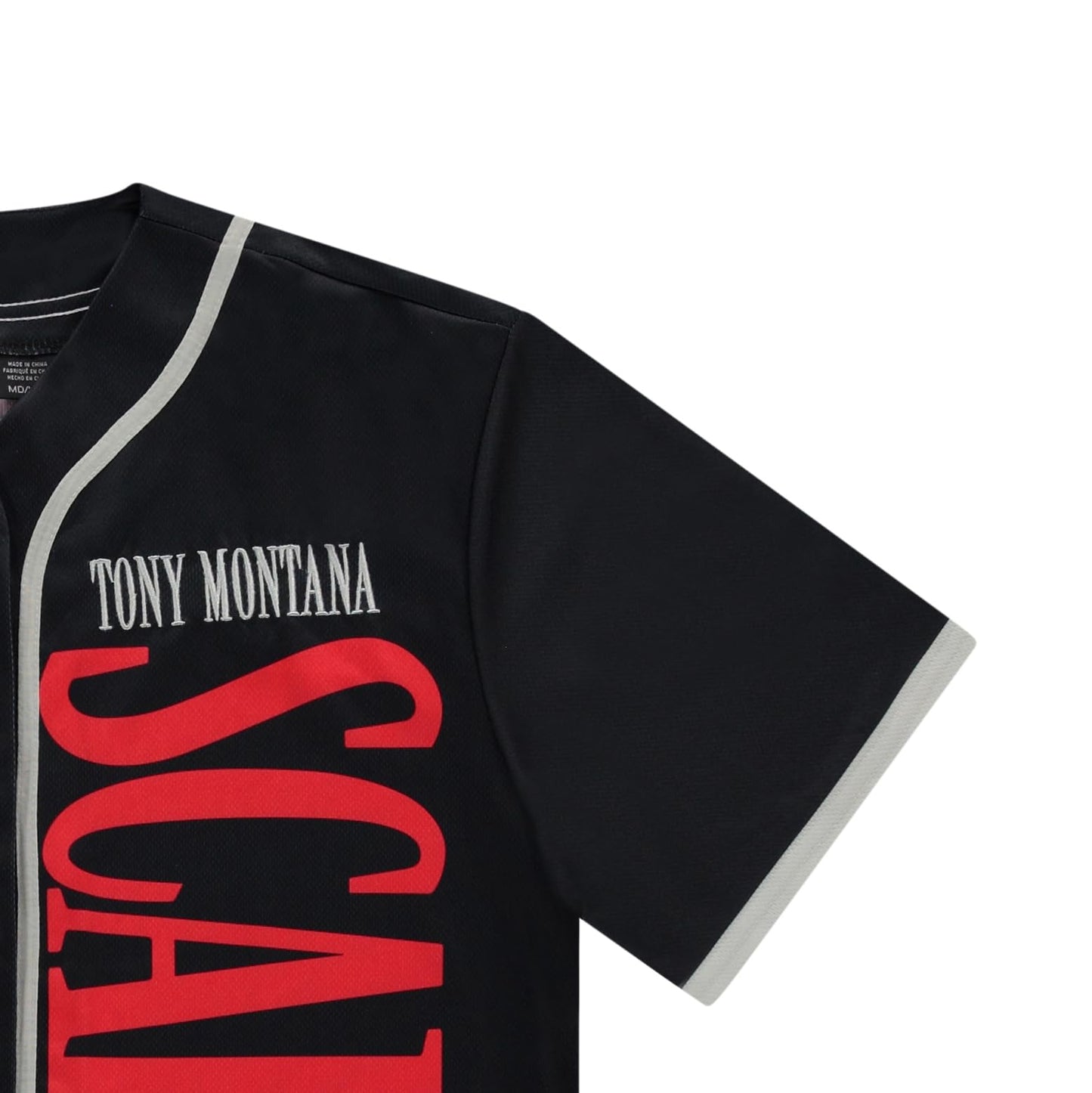 Scarface Tony Montana Men's Jersey - Mesh Button Down Baseball Jersey Movie Retro Fashion Top (Black, Large)