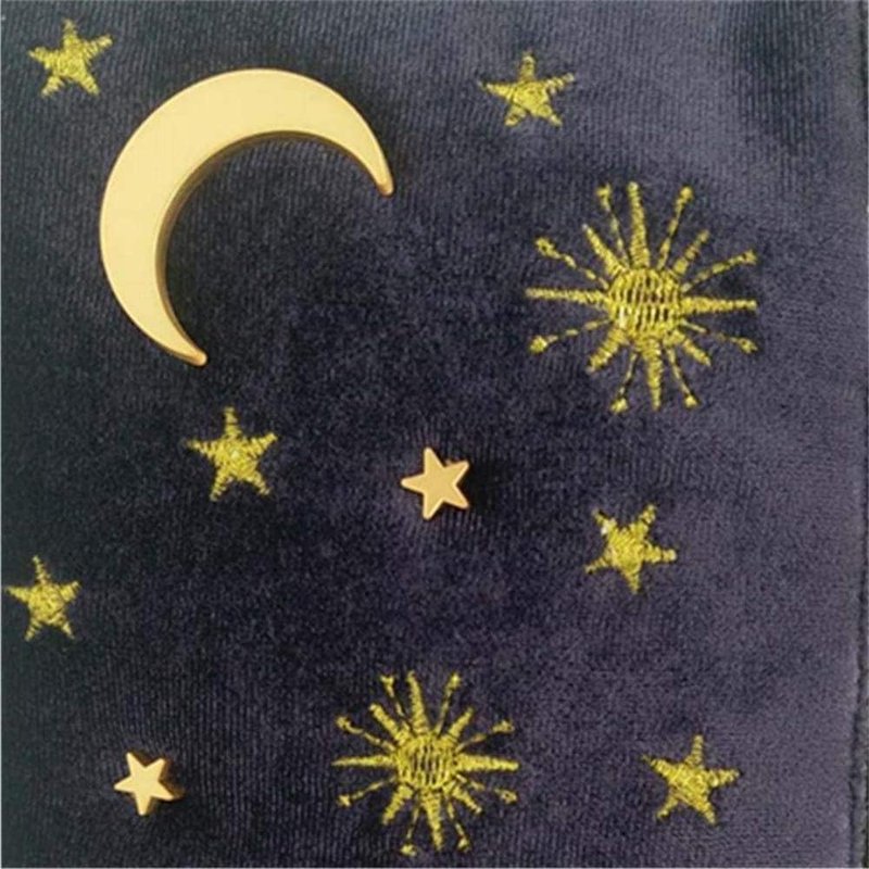 Navy Velvet Embroidery Makeup Bag - High Capacity Toiletry Pouch with Moon & Stars Pattern | Travel Clutch Bag