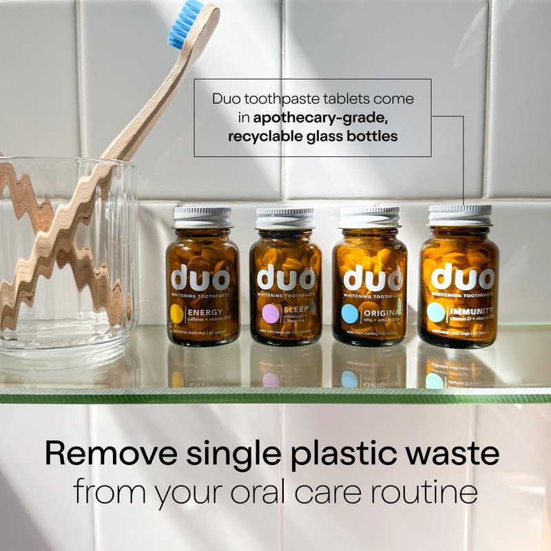 Duo Immunity Toothpaste Tablets | Vitamin D3 + B12 w/Nano-Hydroxyapatite (nHa) - Whitening, Remineralize & Reduce Sensitivity | Sustainable & Plastic Free | Wild Mint w/Sage, 1 Bottle/ 62 Tablets