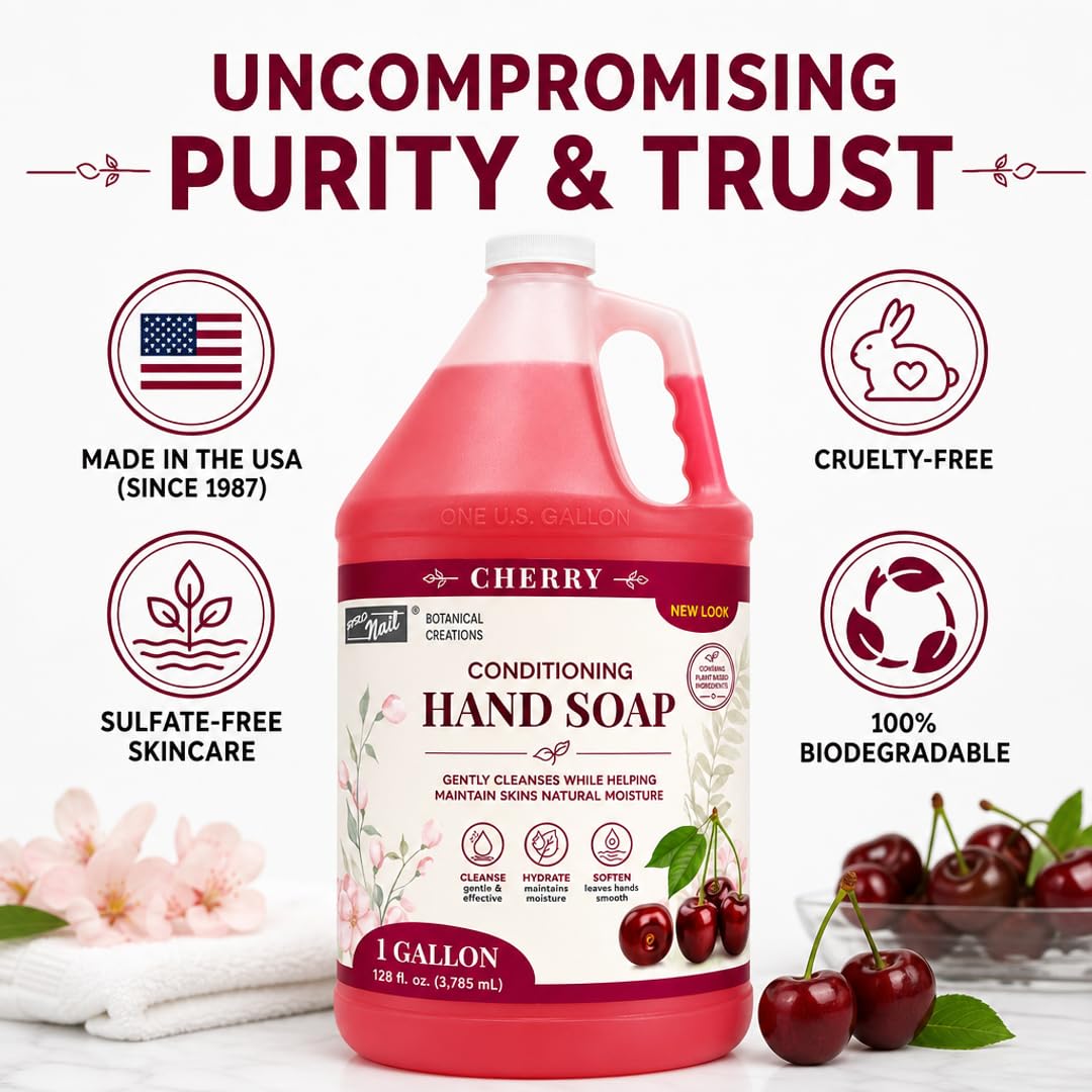 PRO NAIL NAIL SYSTEMS PRONAIL - Liquid Hand Soap Refill, Cherry, 1 Gallon - Deeply Cleanse and Hydrates, Leaving your hands Fresh and Soft - Bulk, Refill Gallon (Pkg May Vary)