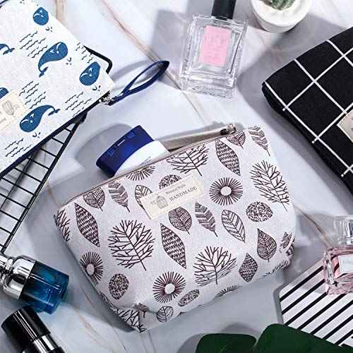 Boao 8 Pieces Canvas Cosmetic Bags Printed Small Makeup Bag Multi Function Travel Organizer Pouch Purse with Zipper for Women Fall Vacation Travel Toiletry storage Christmas Birthday Gift, 8 Styles