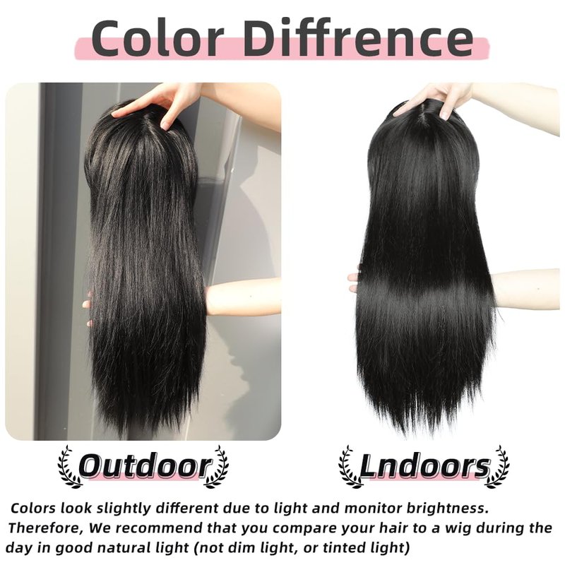 XIXISNOW Toppers Hair Pieces for Women 24 Inch Long Straight Clip in Hair Toppers for Women Thinning Hairs Synthetic Hand-Tied Hairline Heat Resistant Layered Womens Wig Topper Adding Volume Black