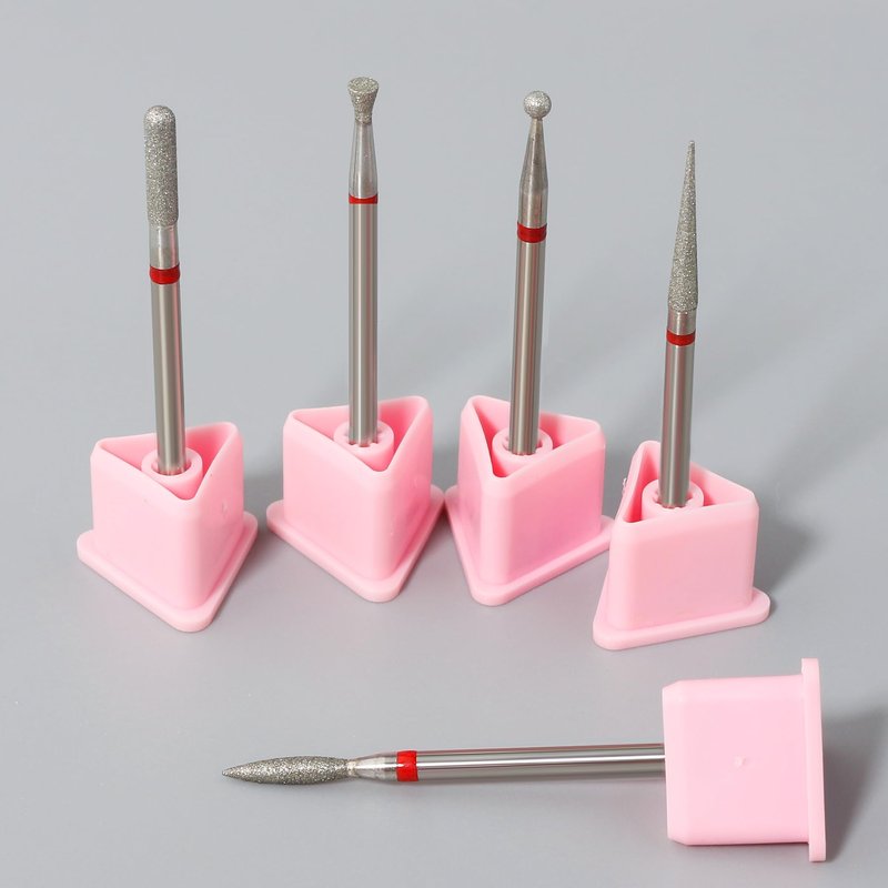 QUNZHAO 5Pcs Diamond Nail Drill Bits sets,3/32'' Professional Drill Machine Accessories Remove Nail Art Design Manicure (Pink 01set)