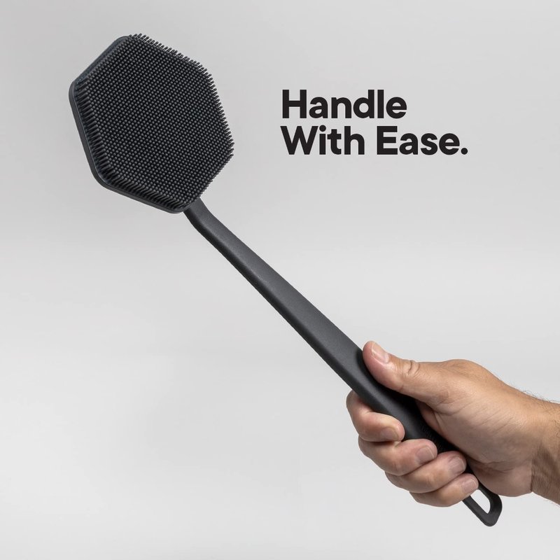 TOOLETRIES Silicone Back Scrubber for Shower, Exfoliating Body & Bath Brush, Long Ergonomic Handle, Non-Slip Grip for Hard-to-Reach Areas, Hygienic Silicone Bath Accessory for Men & Women - Charcoal