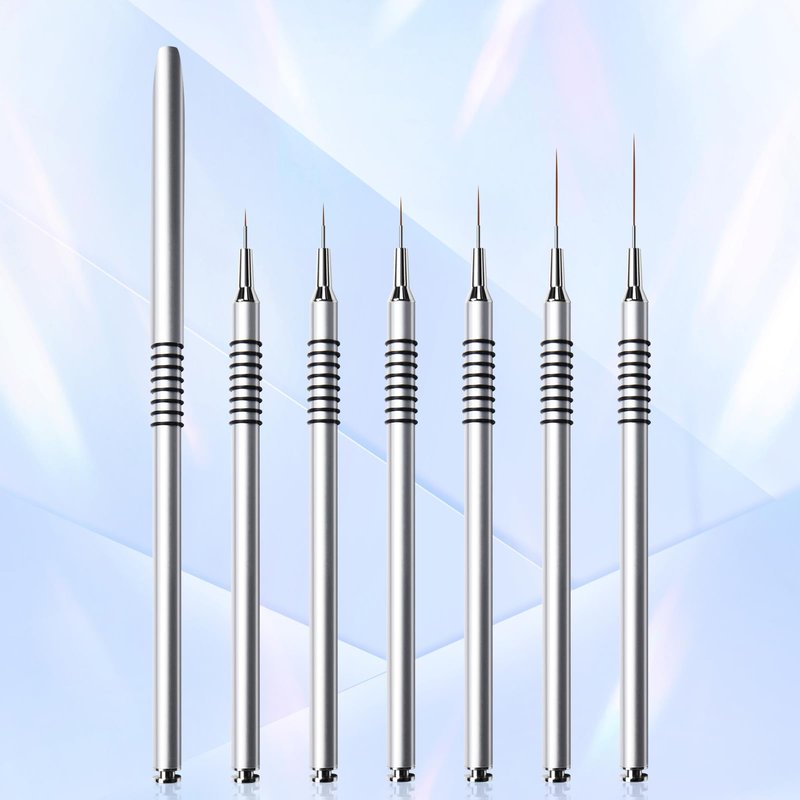 Nail Art Liner Brushes Set, 6Pcs Nail Art Design Brush Striping Thin Long Lines Dotting Drawing Pen, UV Gel Polish Painting Metal Handle Striper Brushes Size 5/7/9/11/20/25mm