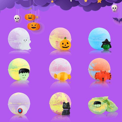 8 Pack Halloween Bath Bomb Set with Halloween Squishy Toys Inside for Kids Girls Boys,Bubble Bath Bombs with Surprise Halloween Party Fover ,Halloween Treat Bags