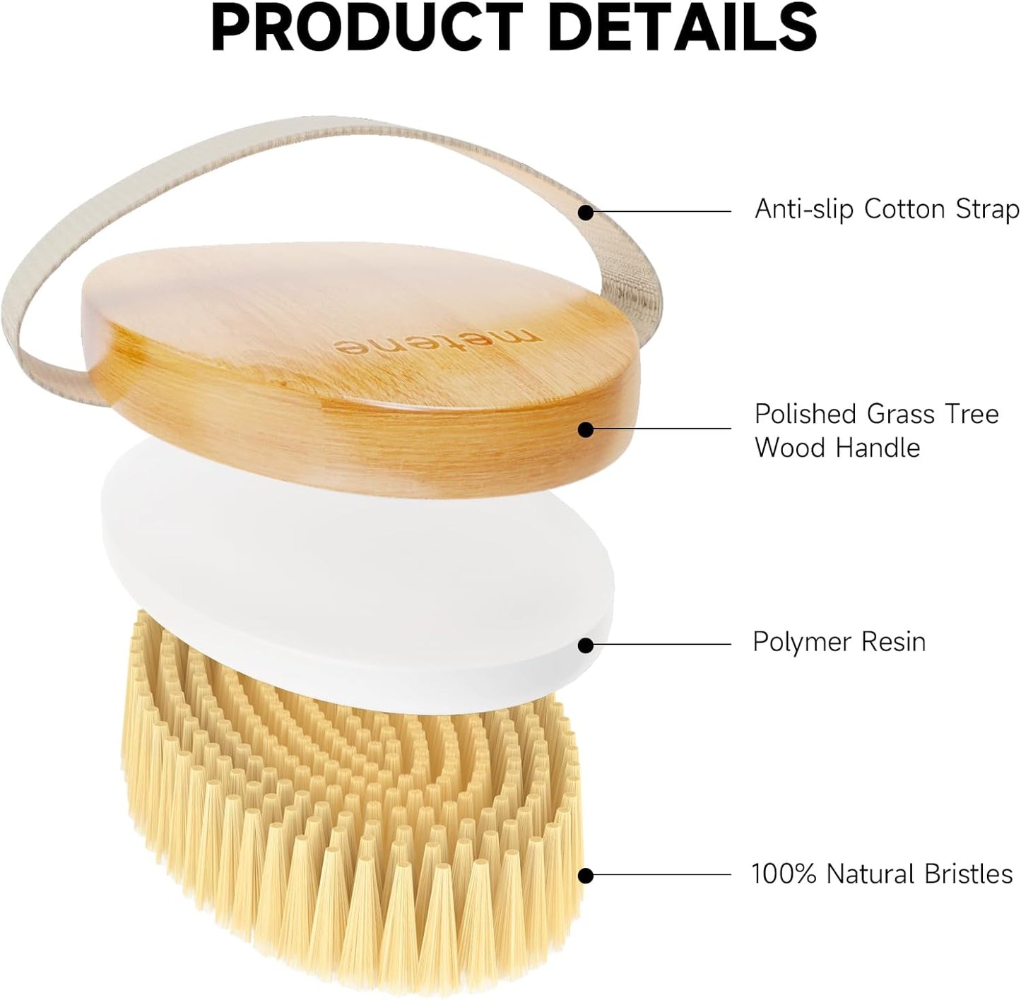 Metene Dry Brushing Body Brush, Exfoliating Body Scrubbers, Natural Bristles for Dry Skin, Improve Circulation, Stop Ingrown Hairs, Reduce Acne and Cellulite