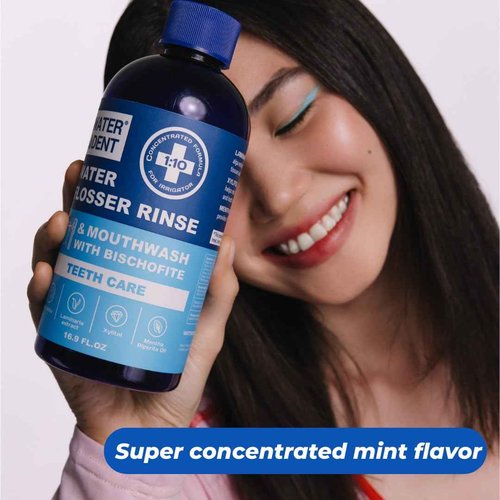 WATER DENT | Water Flosser Rinse, IRRIGANT, Concentrate Mouthwash | When dilluted1:10 = 44 fl.oz, Travel Size, Add to Oral irrigator, Mint Flavor, Alcohol & Fluoride Free. Made in USA | 4 fl.oz