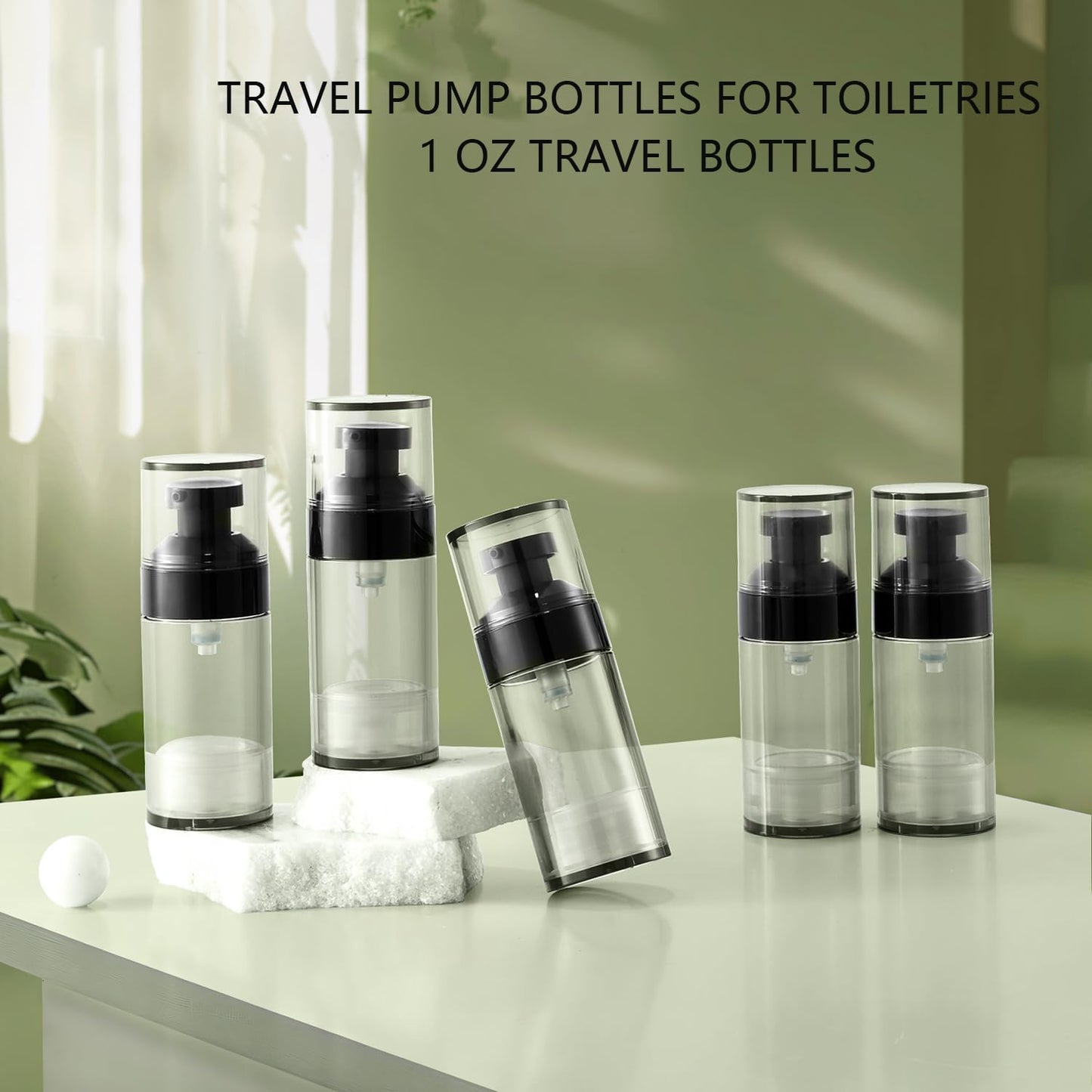 Airless Pump Bottles - 5 Pack 1oz Travel Lotion Dispenser | Leakproof Refillable Containers with Clear Organizer Case
