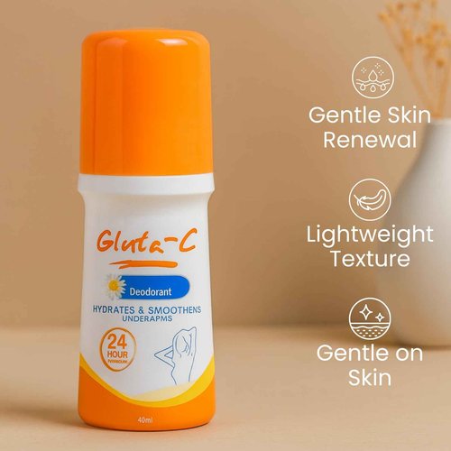 Gluta-C Deodorant Roll-On, 24-Hour Odor and Sweat Protection, Smoothens and Hydrates Underarm Skin, Paraben-Free, Quick-Dry, 40ml for Women & Men - 2 Pack