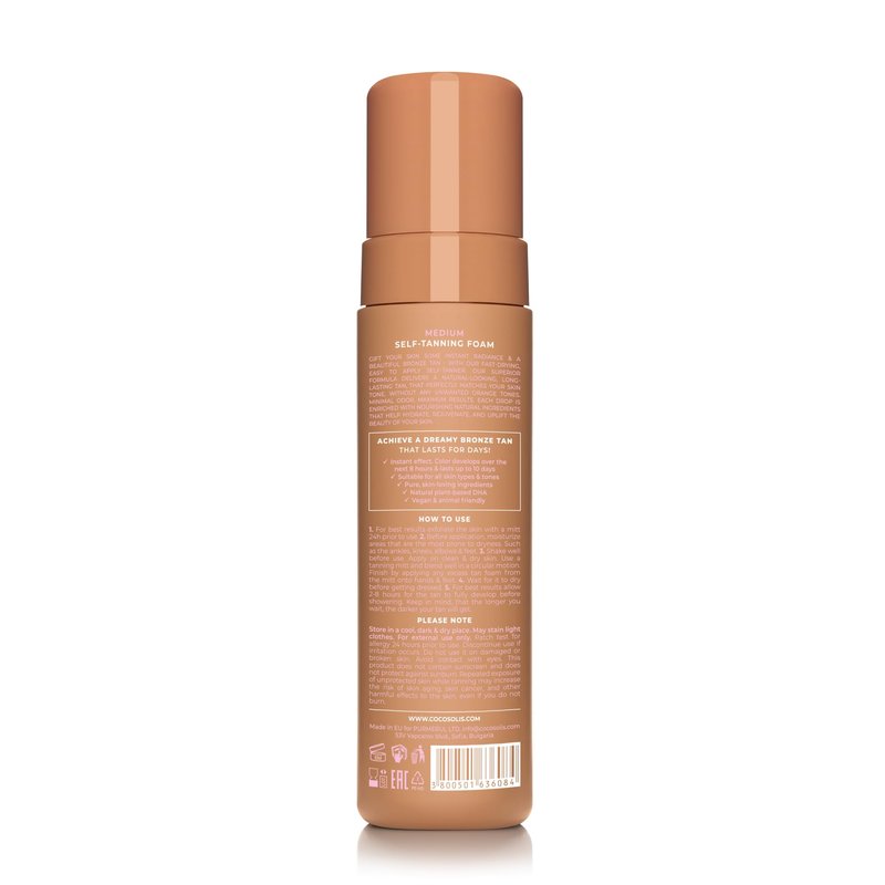 COCOSOLIS SOLIS medium self-tanning lotion for face and body, mousse for a rich, natural and long-lasting tan, with plant-based DHA (200 ml)