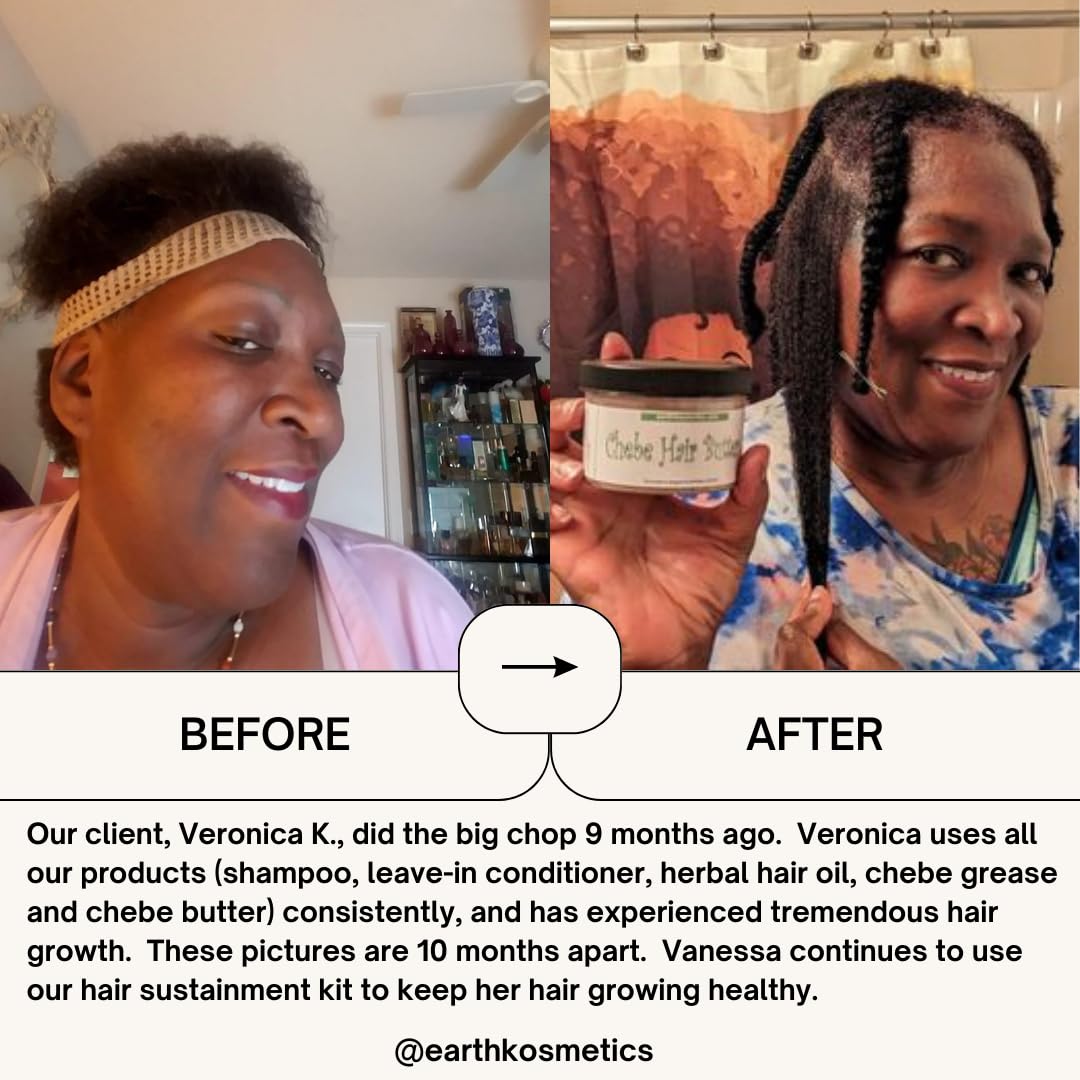 Chebe Grease stimulates Hair Follicles for Growth and Reverses Bald Spots. It contains Chebe Powder, Karkar Oil plus Potent Herbs and Oils (Neem, Moringa, Fenugreek, Rosemary, etc.) 6.05 Oz