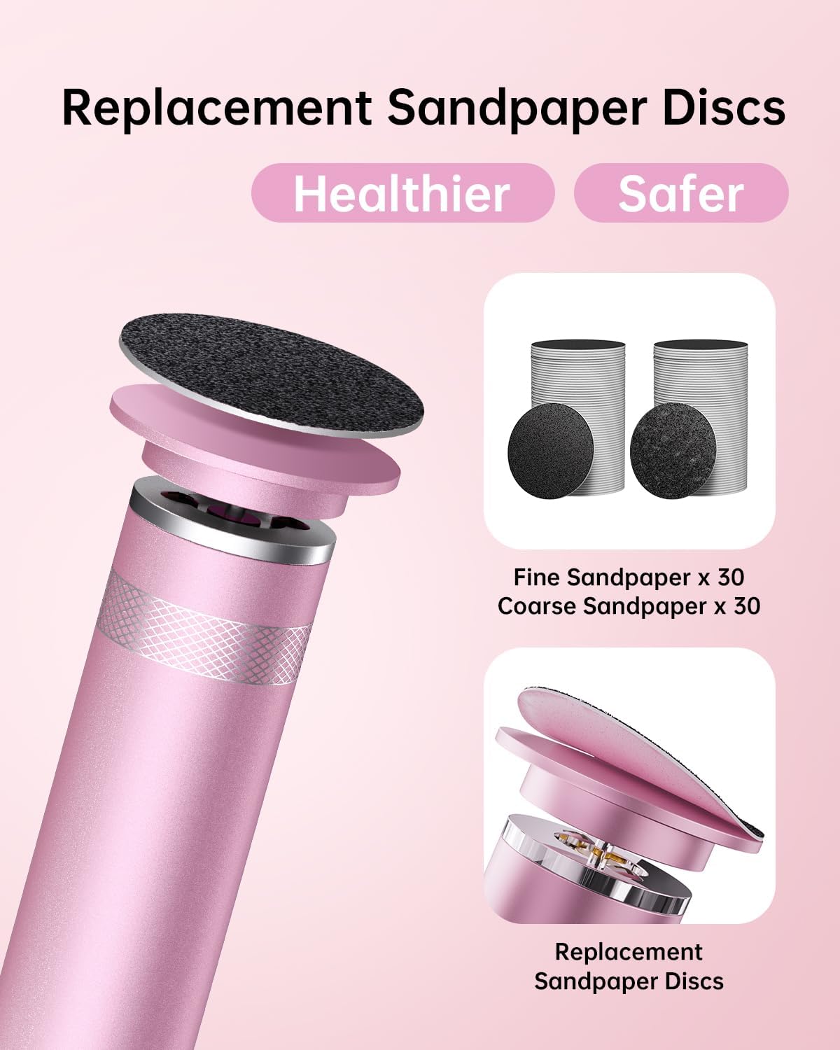 Electric Foot Callus Remover, Upgrade Electric Foot File Callus Remover for Feet, Adjustable Speed Foot File with 60 Pcs Sandpaper Discs, Foot Scrubber for Cracked, or Tough Skin and Calluses, Pink