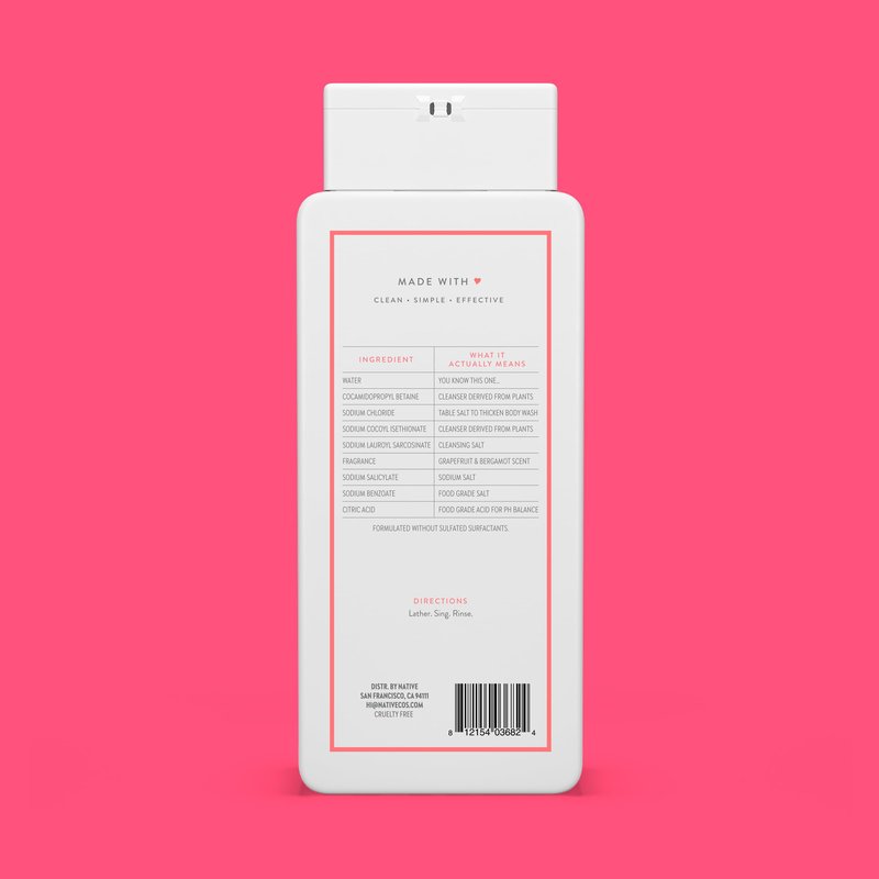 Native Body Wash Contains Naturally Derived Ingredients | For Women & Men, Sulfate, Paraben, & Dye Free Leaving Skin Soft and Hydrating | Grapefruit & Bergamot 18 oz