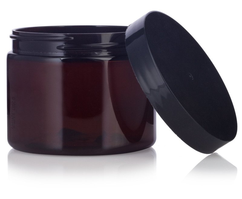 (12 pack) 6 oz Amber PET Plastic Refillable Jar with Black Lid