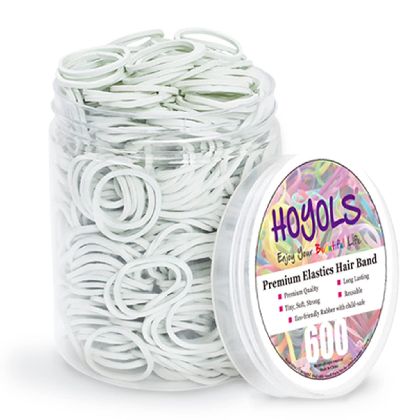 HOYOLS 3/4” Inches Black Hair Rubber Bands for Hair Ties Small Mini Elastics Bands Large Braiding Ponytail Holders for Baby Toddler Girls Kids No Damage 600pcs (M) Latex-Free